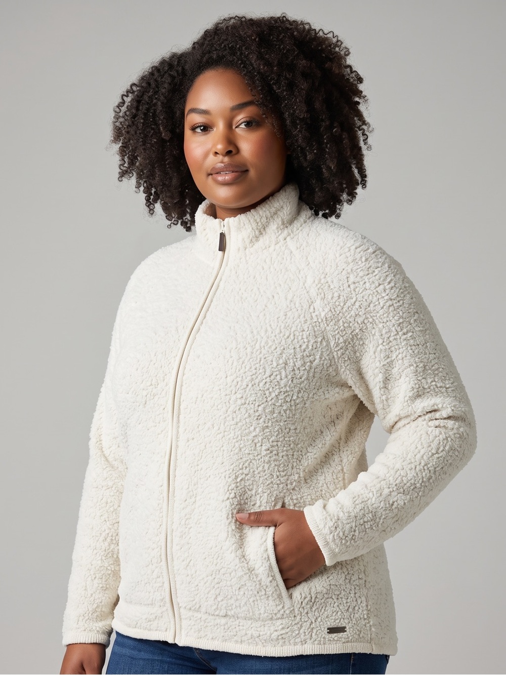 Natural Reflections - NWT - Cream Sherpa Zip Jacket